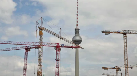 Cranes over Berlin, Germany Stock Footage 27690459