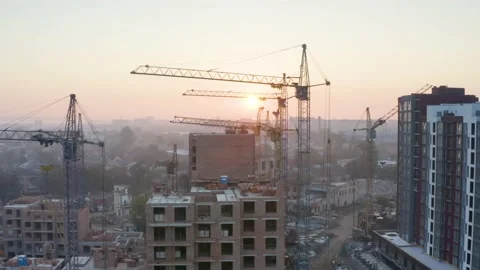 Cranes over building a house Video stock 170757214