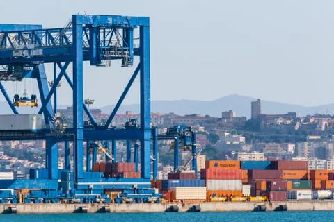 Cranes at the port channel Stock Photos