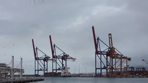 Cranes in the port of Malaga Stock Footage 248239306