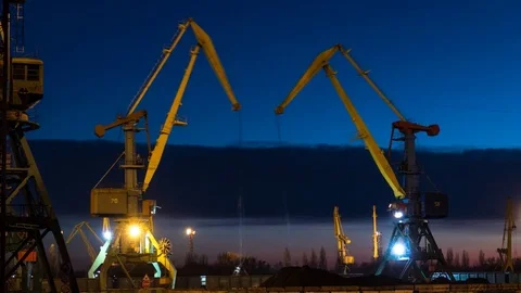 Cranes at the port of ship coal Stock Footage 70322269