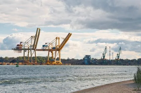 Cranes in seaport Stock Photos