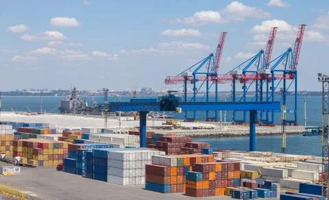 Cranes in seaport Stock Photos