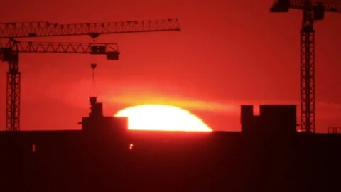 Cranes in sunset Stock Footage 74891683
