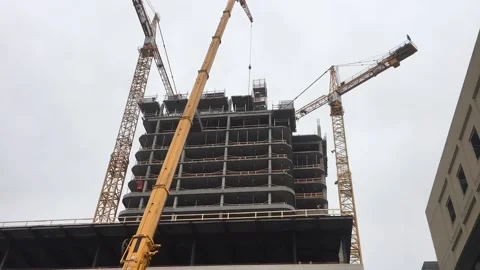 Cranes Time Lapse Construction Site Skyscraper 스톡 동영상 117139076