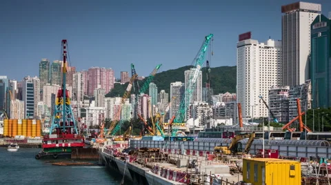 Cranes timelapse and daytime view of the construction site in Hong Kong. Stock Footage 56517209