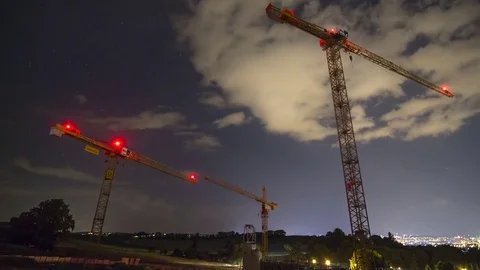 Cranes under a cloudy and stormy sky - Switzerland Timelapse Stock-Footage 79691867