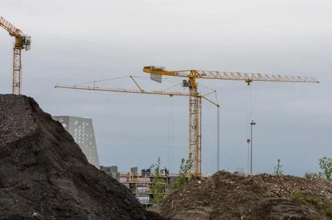 Cranes at work in Aarhus denmark Stock Photos