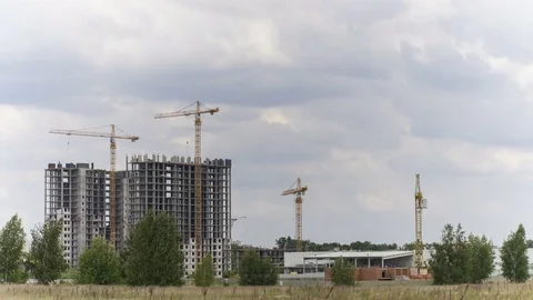 Cranes Work on Construction Stock Footage 77158562