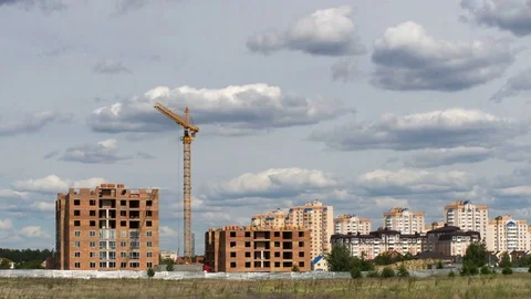 Cranes Work on Construction Stock Footage 77159066