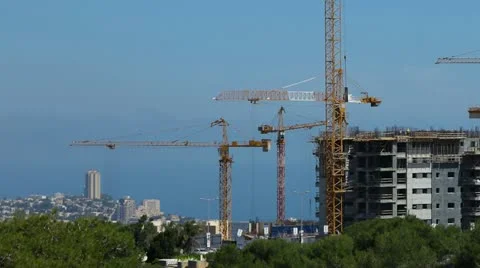 Cranes work in construction site time lapse Видео 11129684