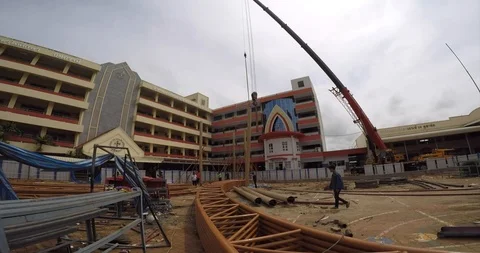 Cranes at work, onsite construction timelapse 動画素材 94748746