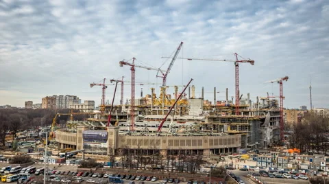 Cranes at work. Stadium construction timelapse. Stock Footage 61815826
