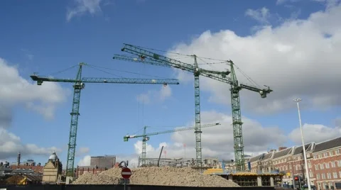 Cranes working on building site in Leeds United Kingdom Stock Footage 48439939