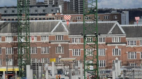 Cranes working on building site in Leeds United Kingdom Stock Footage 48444088