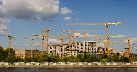 Cranes working on construction Stock Footage 65881867