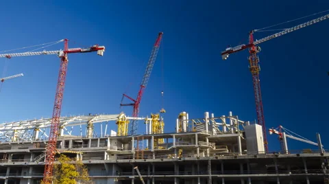 Cranes working on construction Stock Footage 68442369