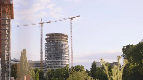 Cranes Working on Construction Site Stock Footage 116206504