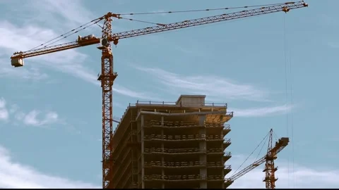 Cranes working on the construction site Stock Footage 237160623