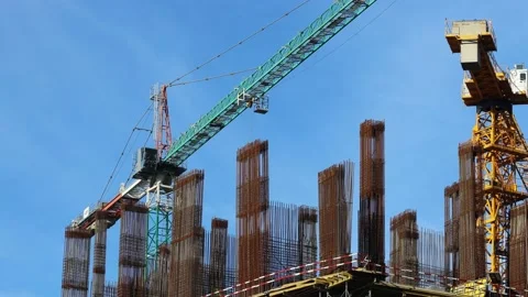 Cranes working on the construction site Stock Footage 237166646