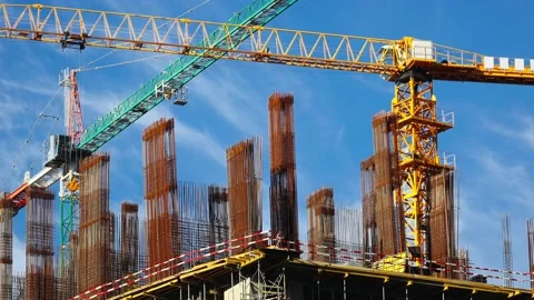Cranes working on the construction site Stock Footage 237171399