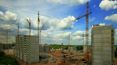 Cranes working on construction site, time-lapse. Stock-Footage 27085129