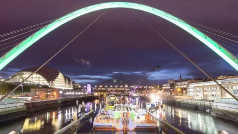 Cranes working on Millennium Bridge Stock Footage 81018051
