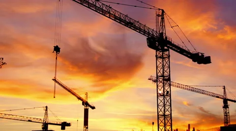 Cranes working  for a new mall ,  pan stock footage Stock Footage 57321922