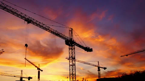 Cranes working  for a new mall ,  static shot stock footage Stock Footage 57321988