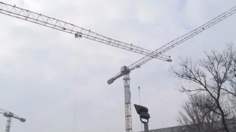 Cranes Working Pan-Shot Stock Footage 35231426