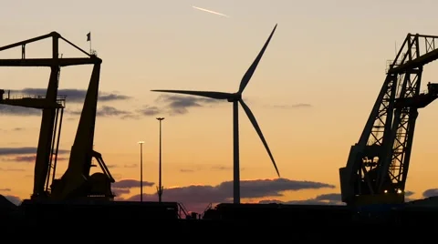 Cranes working at sunset Stock Footage 68289917