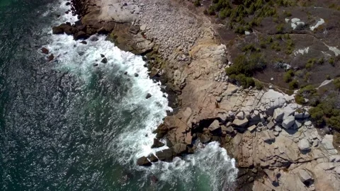 Craning Drone Shot of Crystal Crescent Beach in Nova Scotia Stock Footage 192778625