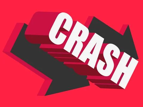 Crash 3d text banner on the background of down arrows. The collapse of the .. Stock Illustration