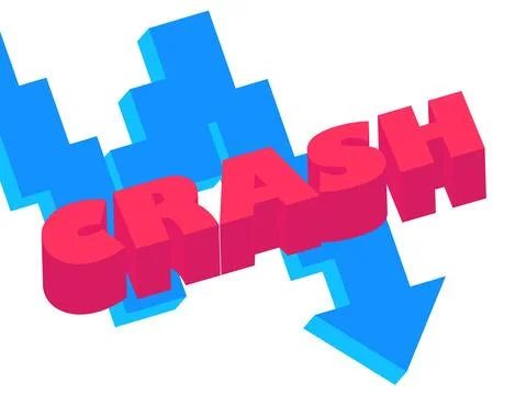 Crash 3d text banner on the background of down arrows. The collapse of the .. Stock Illustration