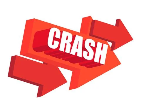 Crash 3d text banner on the background of down arrows. The collapse of the .. Stock Illustration