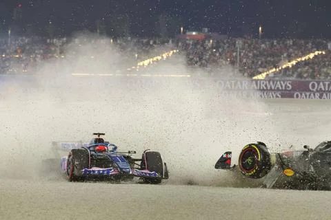  Crash between 11 Sergio Perez (MEX, Oracle Red Bull Racing), 27 Nico Hulk... Stock Photos