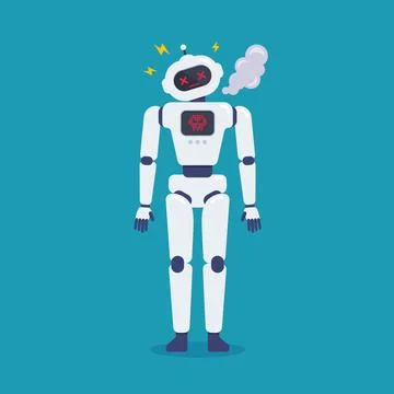 Crash broken error robot with sparkle. Cyborg Technology and Futuristic Int.. Stock-Illustration