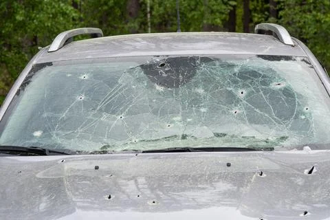 Crash car windshield, broken and damaged car. Stock Photos