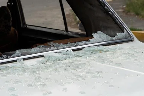 Crash car windshield, broken and damaged car. Stock Photos
