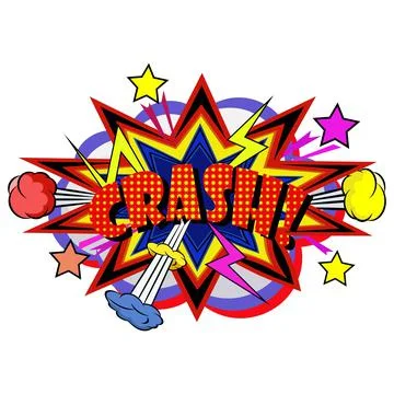 CRASH comic explosion bubble in popart vintage style. Cartoon style vector. Stock Illustration