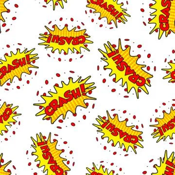 Crash comic sound effects seamless pattern background. Business flat vector i 스톡 일러스트