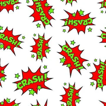 Crash comic sound effects seamless pattern background. Business flat vector i 스톡 일러스트