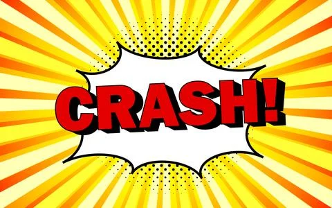 Crash comic speech bubble with cloud, rays and halftone effect background. .. Illustrazione stock
