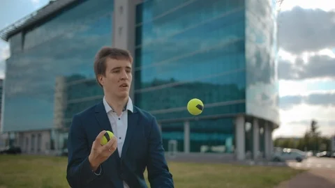 Crash of juggling. Businessman's Process Control Error. Concept for failure at Stock Footage 120005852