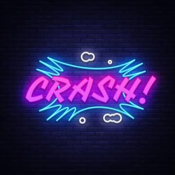 CRASH neon text vector design template. Comic speech bubble Crash in neon style Stock Illustration