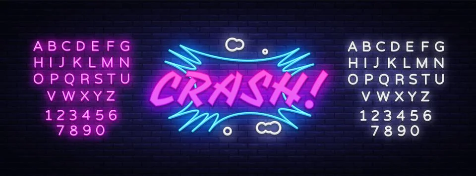 CRASH neon text vector design template. Comic speech bubble Crash in neon style Stock Illustration