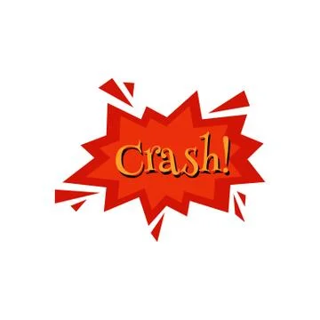 Crash! - red comic book style explosion shape, flat isolated sticker Stock Illustration