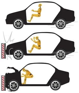 Crash test dummy with broken car Stockillustratie