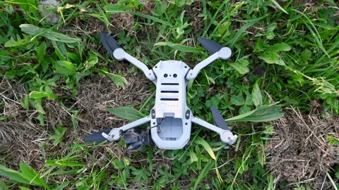 Crashed and damaged drone. Broken arms and camera gimbal Stock Footage 273054121