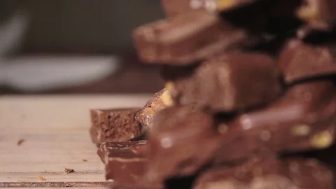 Crashed And Stacked Chocolate Bar Slider Shot Stock Footage 70566006